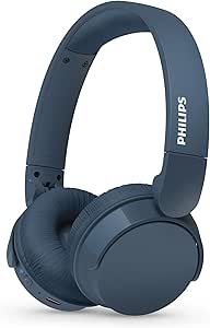Philips TAH4209BL hafif kulak üstü kablosuz Bluetooth kulaklık, pasif gürültü yalıtımlı, 55 saat çalma süresi, net çağrılar, dinamik bas, 2 saat USB-C şarj, mavi