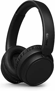 Philips TAH5209BK hafif kulak üstü kablosuz Bluetooth kulaklık, pasif gürültü yalıtımlı, 65 saat çalma süresi, net çağrılar, dinamik bas, 2 saat USB-C şarj, siyah