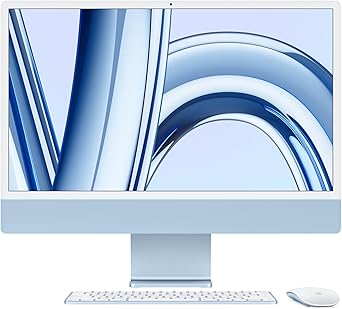 Apple 2023 M3 çipli iMac Hepsi-Bir-Arada Masaüstü Bilgisayar: 8 çekirdekli CPU, 10 çekirdekli GPU, 24 inç 4.5K Retina Ekran, 8 GB Birleşik Bellek, 256 GB SSD Depolama, Uyumlu Aksesuarlar. Mavi