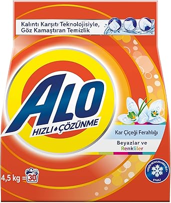 Alo 4,5 kg Kar Çiçeği Ferahlğı Beyazlar ve Renkliler Hızlı Çözülme Toz Deterjan