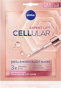 NIVEA Cellular Expert Lift Doğal Retinol Alternatifi Saf Bakuchiol ve Hyaluronik Asit içeren Kırışıklık Karşıtı ve Nemlendirici Yüz Kağıt Maske 1 adet