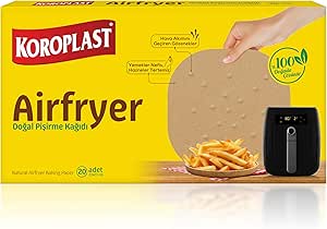Koroplast Büyük Boy Delikli Airfryer Doğal Pişirme Kağıdı 20’li Kare XXL Airfryer ile Uyumlu, Tek Kullanımlık Parşömen Fırın Kağıdı, Yanmaz, Yapışmaz, Yağ Geçirmez Doğal Parşömen Fritöz Pişirme Kağıdı