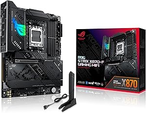 ASUS ROG STRIX X870-F GAMING WIFI AMD X870 AM5 DDR5 8000 DP HDMI 2xUSB4 4x M2 USB3.2 WiFi 7 + BT AURA RGB 5Gbit LAN ATX 16+2+2 Güç Aşamaları, Çift USB4, 4xM.2 slot, PCIe 5.0 Anakart