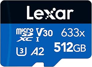 Lexar 633x 512 GB Micro SD Kart, microSDXC UHS-I Kart + SD Adaptör, 100MB/s Okumaya kadar microSD Hafıza Kartı, A2, Sınıf 10, U3, V30 (LMS0633512G-BNAAA)