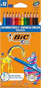 BIC Kids Evolution Kuru Boya Kalemi, 12’li Kutu, Kıymık Oluşturmaz, Çiğnemeye Karşı Dayanıklı, Kolay Açılır