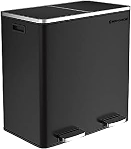 SONGMICS 2 x 30L Mutfak Çöp Kovası, 2 Bölmeli Atık Ayırma Siyah Ltb60Bk