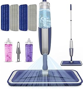 Parke Zemin Temizliği için Islak Toz Paspasları – MEXERRIS Mikrofiber Sprey Paspaslar 4X Yeniden Kullanılabilir Yıkanabilir Pedli 2X Şişe Sprey ile Ahşap Zemin Paspasları Ev Ticari Kullanım Parke