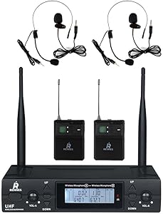 Rennes RM-900HH UHF 2×100 Kanal Çiftli Kablosuz Yaka ve Headset Mikrofonu Çift Anten LCD Ekran