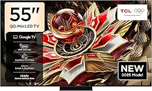 TCL 55 inç Akıllı TV 55Q7C 4K QD-Mini LED Renkli Quantum Crystal HDR, 2600 nit Parlaklık, Oyun Google TV, 144Hz Doğal Yenileme Hızı, Bang & Olufsen Ses Sistemi, Dolby Atmos, Game Master (2025 Modeli)