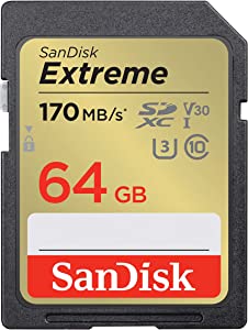 SanDisk Extreme SDXC UHS-I hafıza kartı 64 GB (V30, 170 MB/s aktarım, U3, 4K UHD videolar, SanDisk QuickFlow teknolojisi, su geçirmez, darbeye dayanıklı, ısıya dayanıklı)