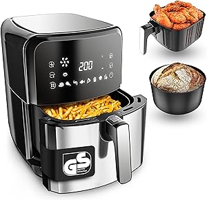 VANDENBERG Airfryer – 5.5 Litre Hacim – 12 Program Airfritöz – 1700 W – Yağsız – Ekmek & Kızartma Sepeti – Yapışmaz Kaplama Sistemi, Dokunmatik Ekran