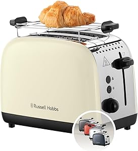 Russell Hobbs Ekmek kızartma makinesi [2 dilim için] Colours Plus Inox krem (ekstra geniş yuvalar, 6 kademeli hızlı kızartma, kaldırma ve kontrol, buz çözme, ısıtma, 1600 W) Toaster 26551-56