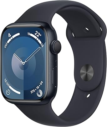Apple Watch Series 9 GPS 45 mm Gece Yarısı Alüminyum Kasa Akıllı Saat ve Gece Yarısı Spor Kordon – S/M. Fitness Takibi, Kanda Oksijen ve EKG Uygulamaları, Hep Açık Retina Ekran